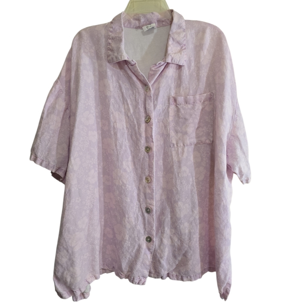 Kulani Kinis Relaxed Linen Button Front Shirt Hibiscus Haze Medium - Picture 2 of 8
